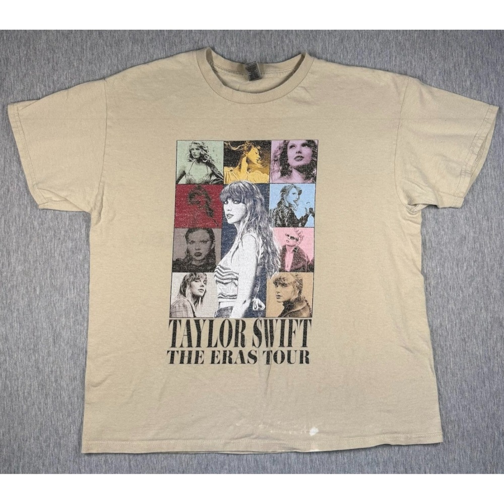 Taylor Swift The Eras Tour 2023 Beige Graphic T Shirt Large Gildan